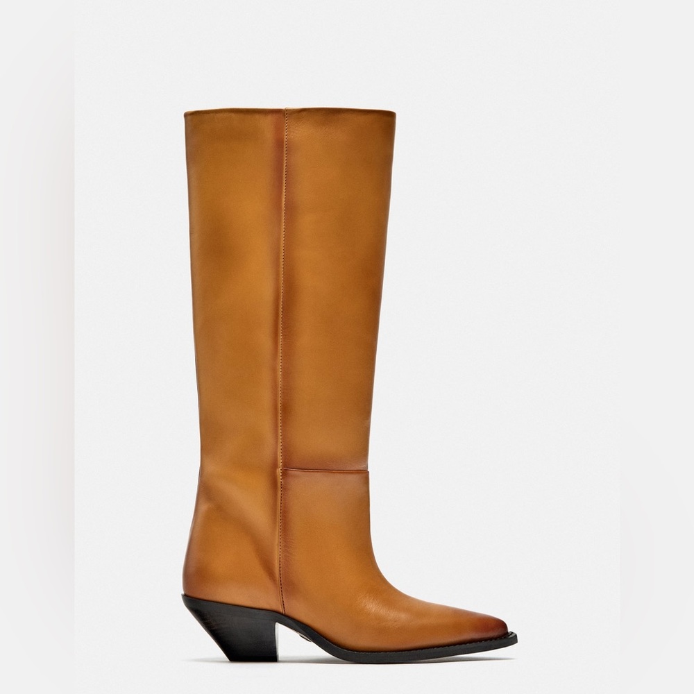 ZARA HEELED LEATHER COWBOY BOOTS | BEIGE | 1010 110 - Picture 5 of 9